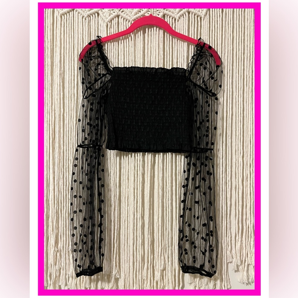SHEIN Sz Small Black Dobby Mesh Sleeve Crop Top EUC - Picture 2 of 4